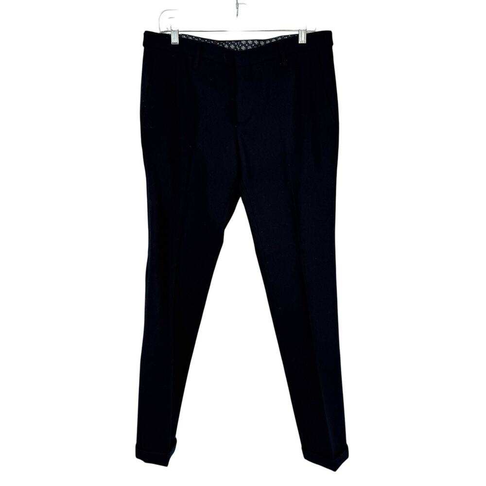Luigi Fusaro Wool Dress Pants Men size US 32 IT 48 Navy Blue Flannel 33" inseam